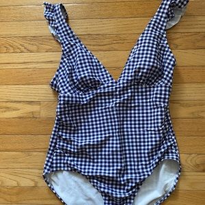 XL blue gingham one piece swimsuit
